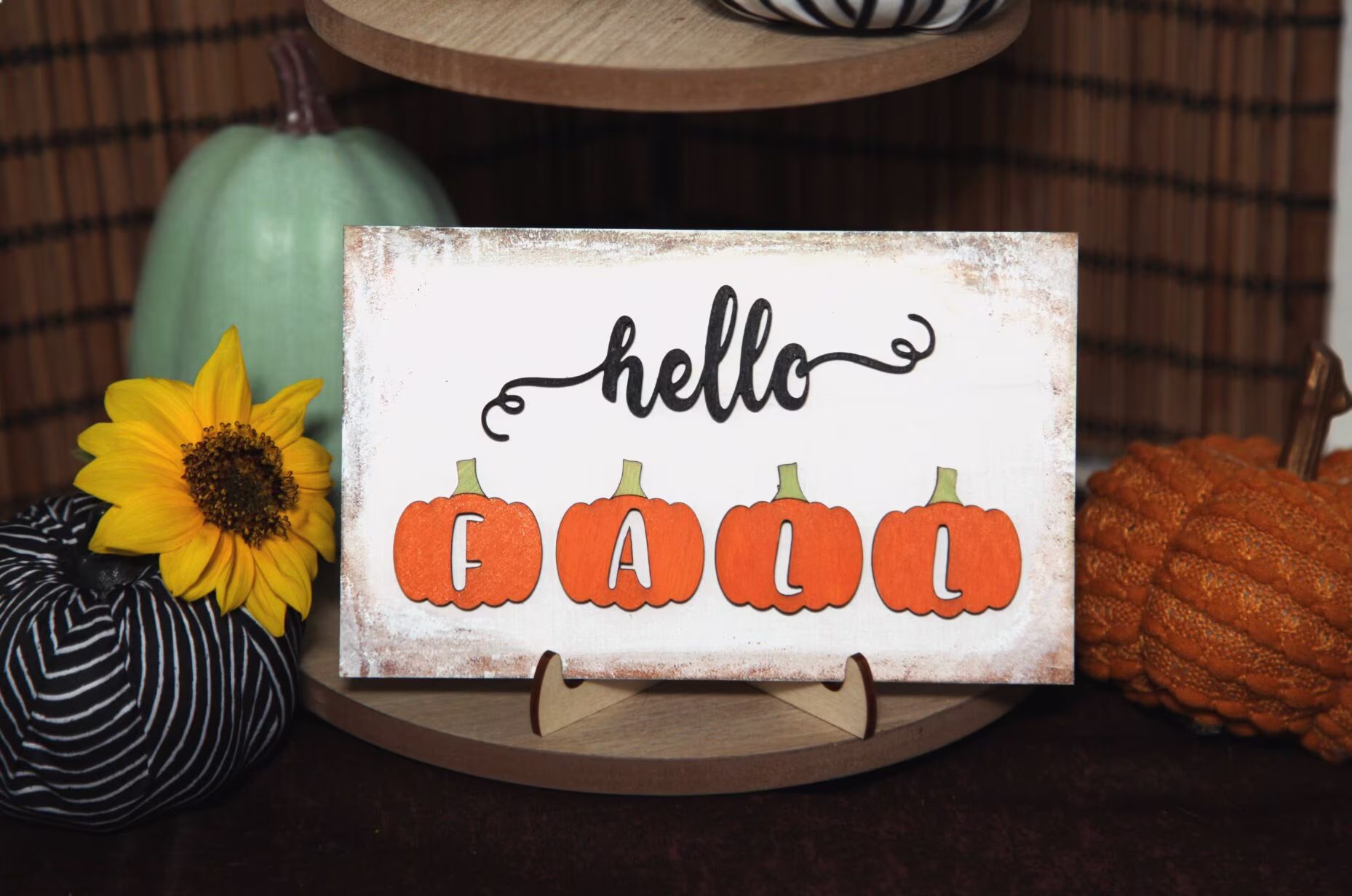 Hello Fall Mini Wood Sign, Pumpkin Decor, Tiered Tray Set, Decorative Signs, Tray, Season