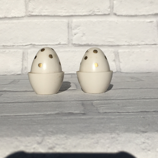 Dear Little Cream Bakerlite Salt & Pepper Shakers With Gold Dots Spots By Emmell