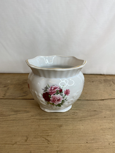 Vintage Mayleigh Potteryvase/Planter, Small Urn Plant Pot With Pink Red Flower Design Good Condition