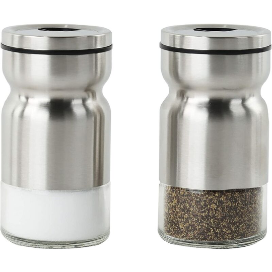 Salt and pepper shakers in glass and metal - Set of 2