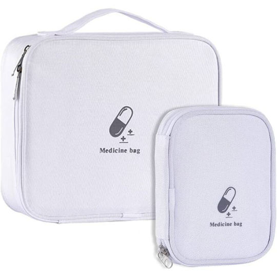 2 Pack Medicine Bag, Portable First Aid Kit, Empty First Aid Kit, Empty Medicine Bag, Waterproof, Empty, for Outdoor Activities, Sports (White)