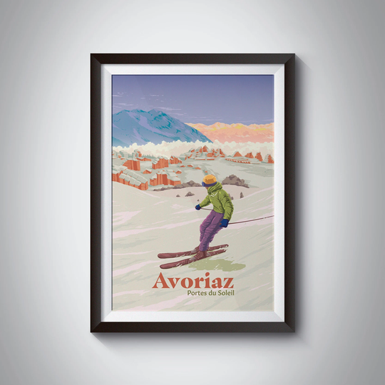 Avoriaz Ski Resort Poster, Skiing Print, Portes Du Soleil, French Alps, Snowboarding, Seasonaire, Vintage, Retro, Season, Mountains, Morzine