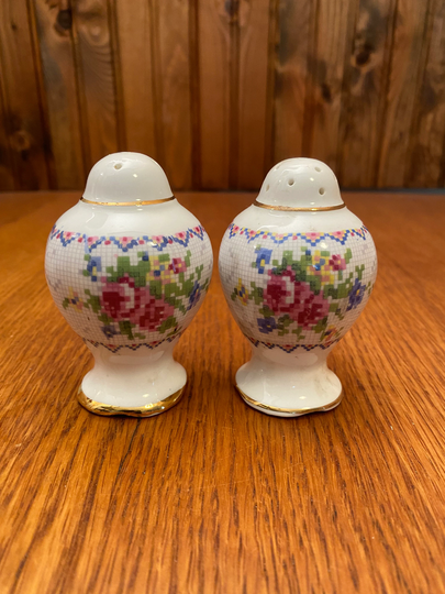 Royal Albert Petit Point Bulbous Salt & Pepper Shakers Floral