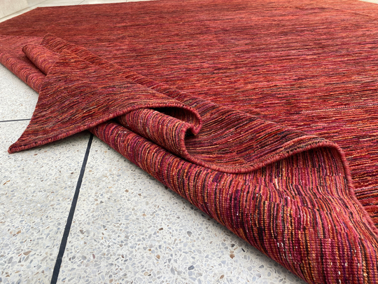 Red 12x14 Hand Knotted Afghan Gabbeh Rug - Abstract, Stripe Wool Big Area Large Living Room Dining Bedroom