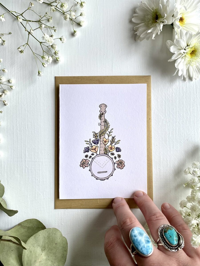 Banjo Flowers Blank Card