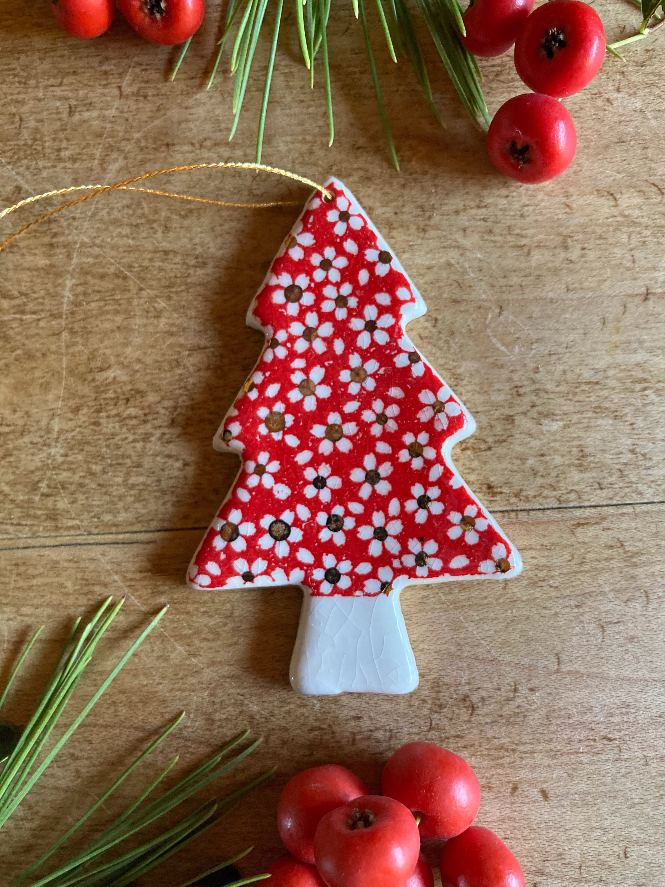 Christmas Tree Ornaments, Ornament, Ceramic Tree, Red Christmas
