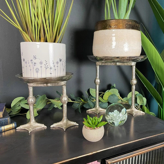 Duck Feet Plant Stands in Pitted Silver Aluminium - Small Or Large Sizes Available