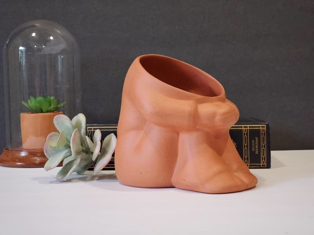 story Telling Art Pottery Planter Mexico Clay Succulent Holder