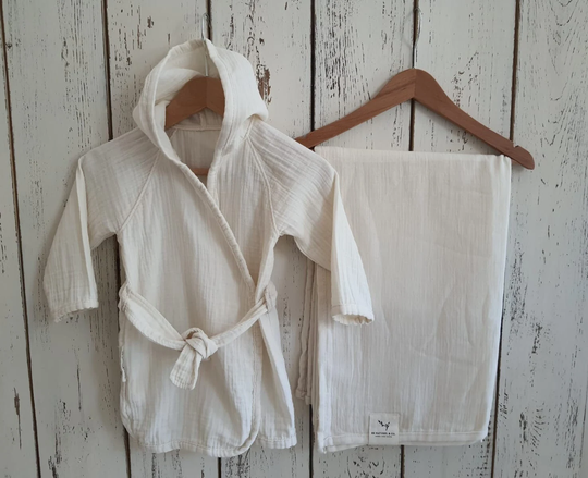 Set Of Baby Bathrobe, Natural Dye, Muslin Swaddle, Kids Dressing Gown, Summer Clothes, Kimono, Child Bath Towel, Organic Cotton