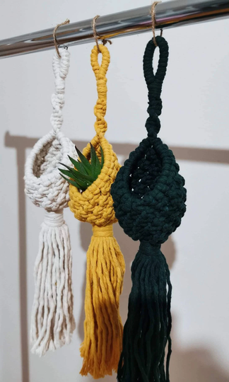 Mini Macrame Hanging Plant Pod, Air Holder Display Handmade UK Planters & Pots | Dad Gift Mother's Day