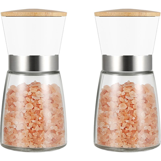 Salt and Pepper Grinders Refillable Peppercorn Mills Set Ceramic Core Adjustable Coarseness White