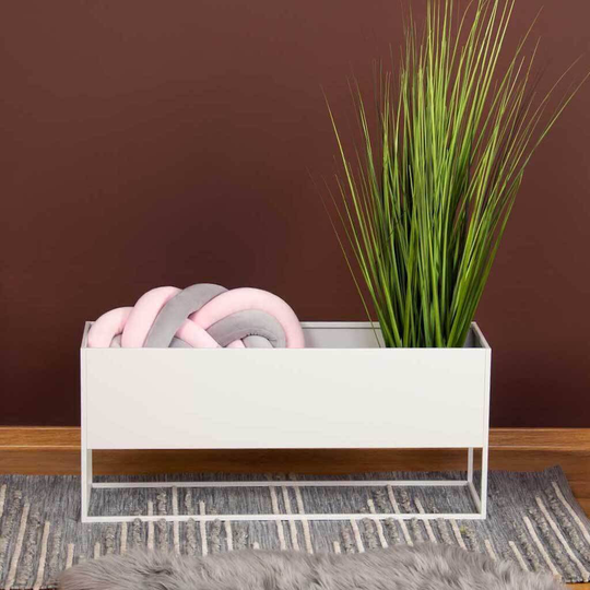 White Very Long Metal Planter On Stand
