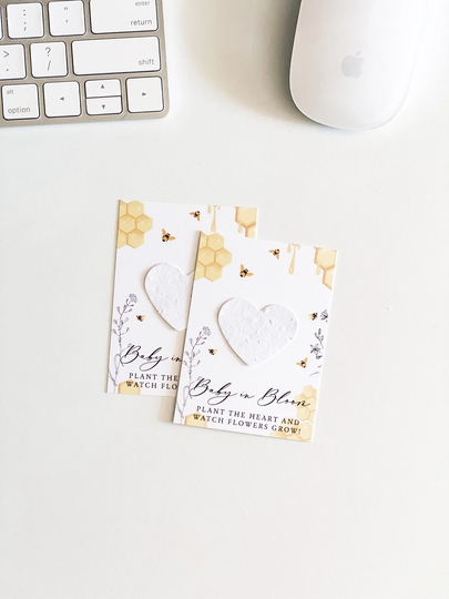 Grownotes™, Baby in Bloom Favor Cards, Seed Paper Yellow, Honeycomb, Bees, Plantable Favors, Shower Favor, Wallet Size, #60