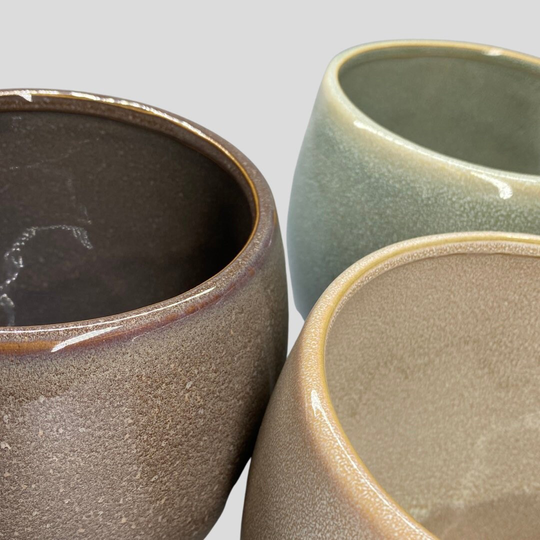 Gloss Bowl Ceramic Planter - Brown/Grey Green Beige