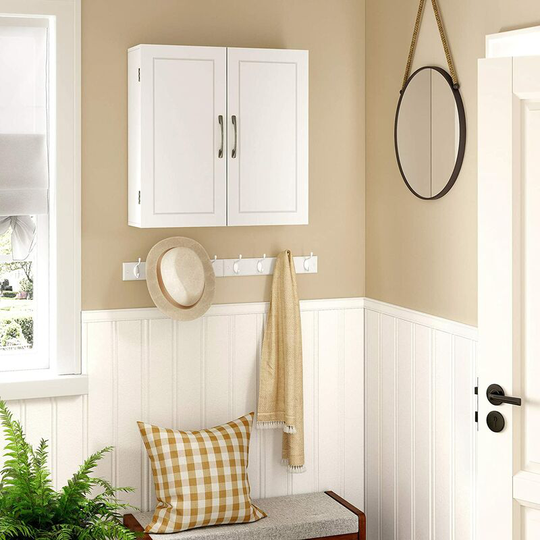 Vasagle Wall Cabinet, Hanging Bathroom Storage Cabinet, Medicine Cupboard with Adjustable Shelves, Double Doors, 60 x 18 x 60 cm, Scandinavian Nordic