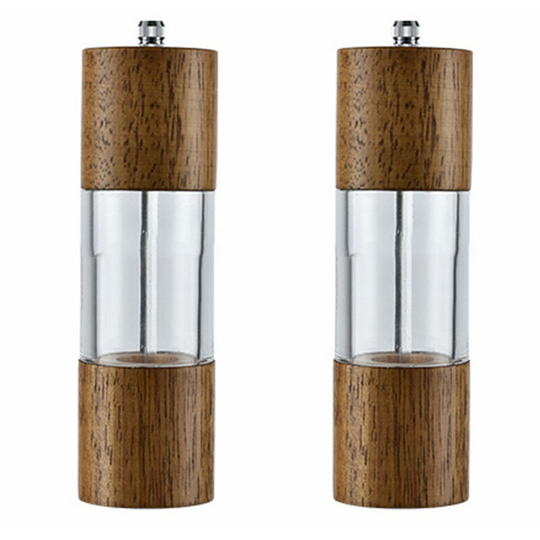 Pepper and Salt Grinder Set, Premium Acrylic & Wooden Manual Salt and Pepper Mills, with Visible Window 6 inch two-piece box