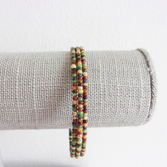 Fall Memory Wire Bracelet, Seed Bead Three Loops, Gift Boxed, Casual Jewelry
