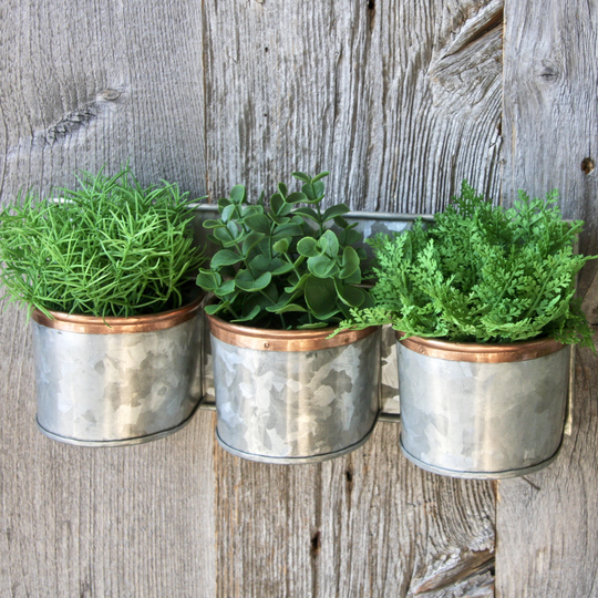Triple Zinc Wall Planter With Copper Trim Ltzaf060