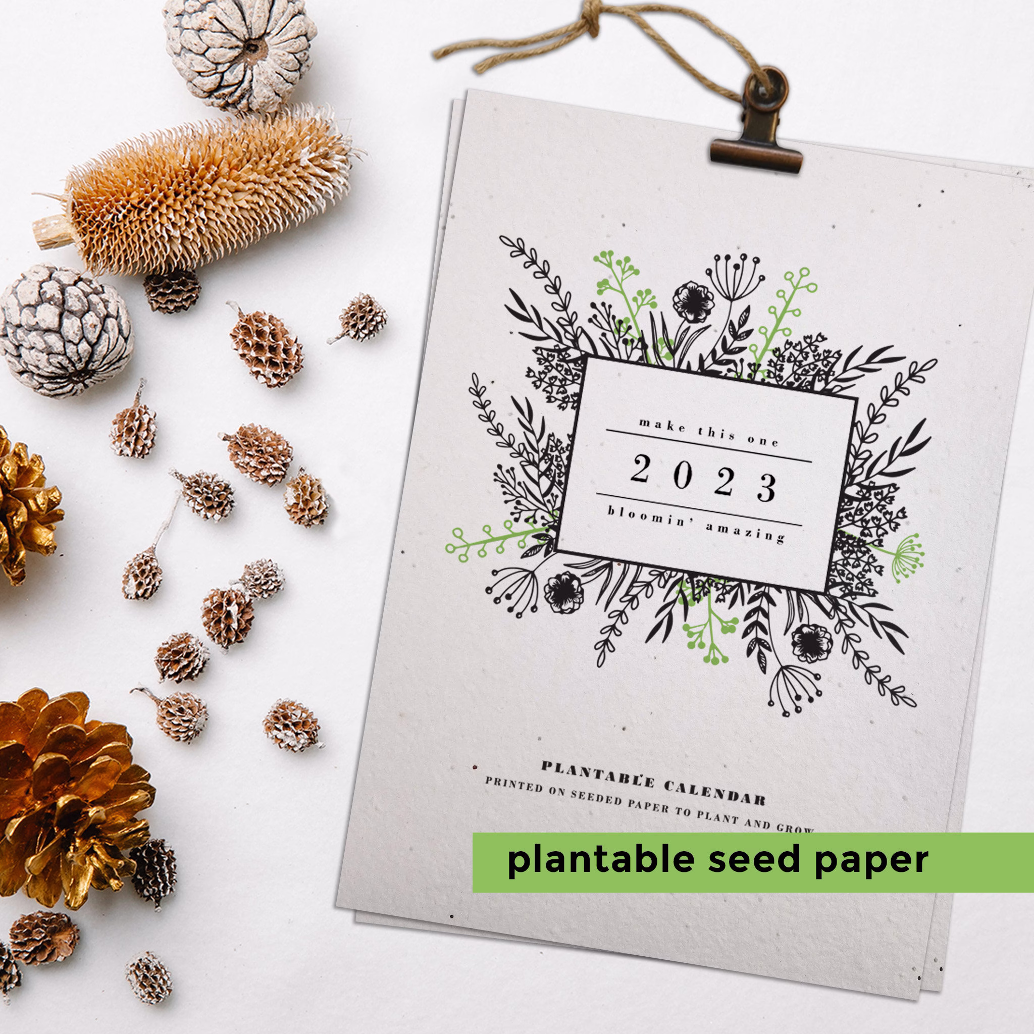 Seed Paper Plantable Calendar 2023 - Grow Flowers, Christmas Gift, Luxury Present Idea Eco-Friendly, Biodegradable, Sustainable
