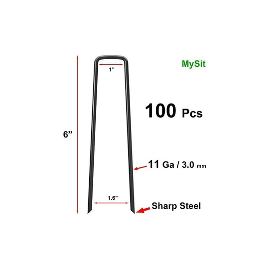 100 Steel Fixing Stakes Garden Staples 150mm, 25mm Wide, ø 3.0mm U-Shaped Fixing Landscape Weed Control Fabric Waterproof Fleece Garden Planting Tools