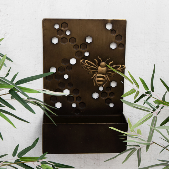 Bee Honeycomb Metal Bronze/Gold Wall Garden Trough Planter Flower P Lant Basket