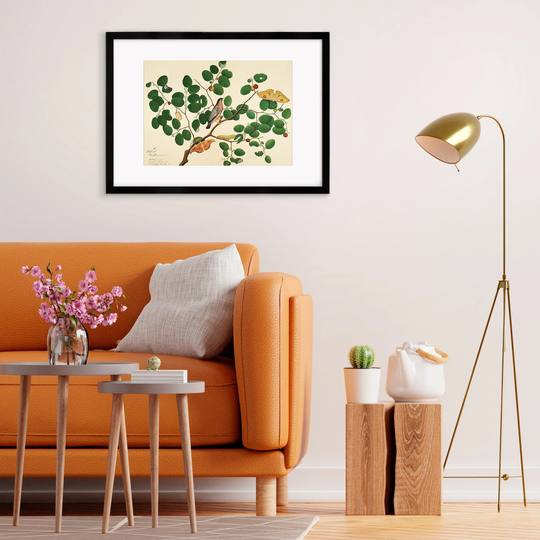 Framed Mounted Indian Jujube Tree Art Vintage Print Poster Antique Sheikh Zain Al-Din Painting Nature Birds Butterflies Georgian Victorian
