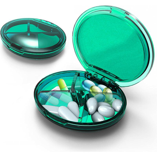 Sun Flowergb - 2 Pack Travel Pill Box, Small Pill Box, Visible Transparent Lid Pill Box, Travel Pill Box with 4 Compartments, Leak Proof Pill Box for