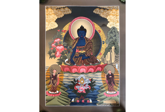 Master Quality Medicine Buddha Thangka Painting, Handmade - Healing For Better Health