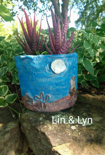 Concrete/Succulent Planter Southwest Hand Painted