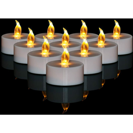 12Pack Battery Tea Lights, Flameless led Tea Light Candles-Realistic and Bright Flickering Electric Fake Candle in Warm Yellow for Seasonal &