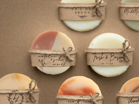 20 Round Handmade Organic Soap For Your Event Favour With Personalised Kraft Wrapper | Diy Natural & Sustainable Cruelty Free Oil