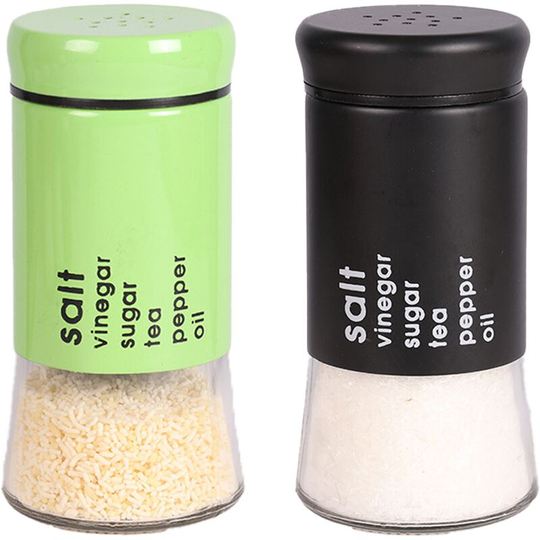 Fvbjd - Glass Salt and Pepper Shakers with Adjustable Pour Holes - Stainless Steel Salt Shaker and Pepper Shaker black+green