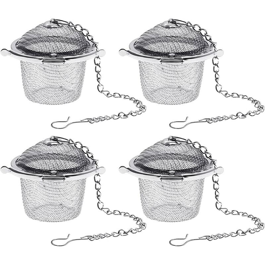 Litzee - 4 Pieces Tea Balls, Stainless Steel Mesh Tea Filters, Loose Tea Infusers with Extended Chain Hook, Tea Filters for Tea, Herbs, Spices,