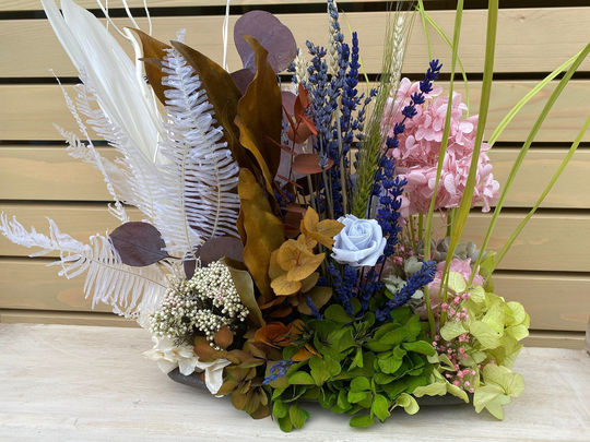 Four Seasons Centerpiece, Mixed Preserved Flower Arrangement, Flowers Of The Four