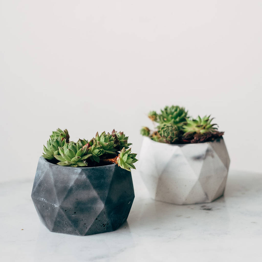 Geometric Marbled White Monochrome Concrete Pot