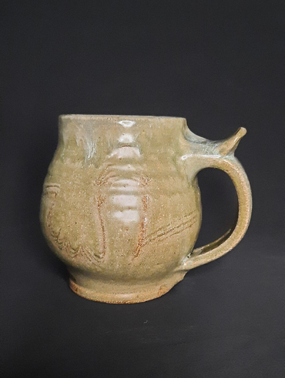 Large Salt Glazed Pottery Mug 25 Oz. Combed Quarry Stone Glaze