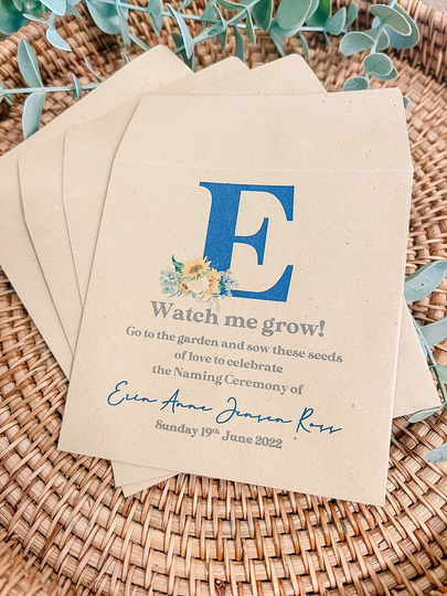 Personalise Blue Sunflower Favour Seed Bags |Envelopes | Watch Me Grow Christening Baby Shower Birthday Pack Of 10