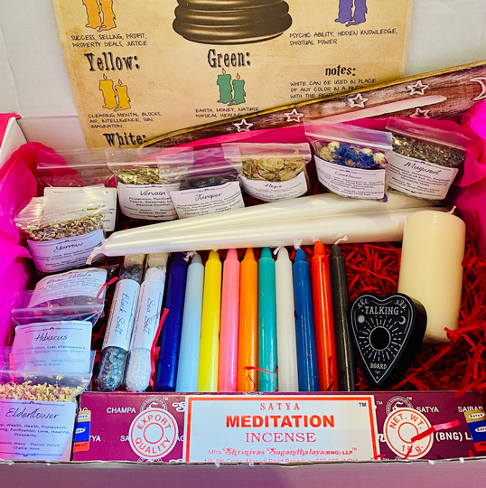 Witches Spell Candles & Herbs Starter Kit - | Wiccan Pagan Witchcraft Incense Pillar Candle Spells