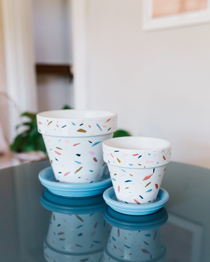Terrazzo // Hand-Painted Terracotta Pot with Saucer