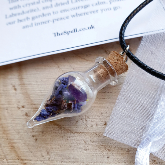 Anxiety Aid Spell Bottle Necklace | Amethyst, Lavender, Camomile Witch, Wiccan, Pagan, Spells, Magick, Happiness
