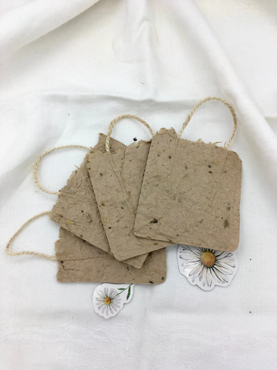 Name Gift Tags, 4 Pack, Recycled Handmade Plantable Paper Labels, Flower Seeds To Grow