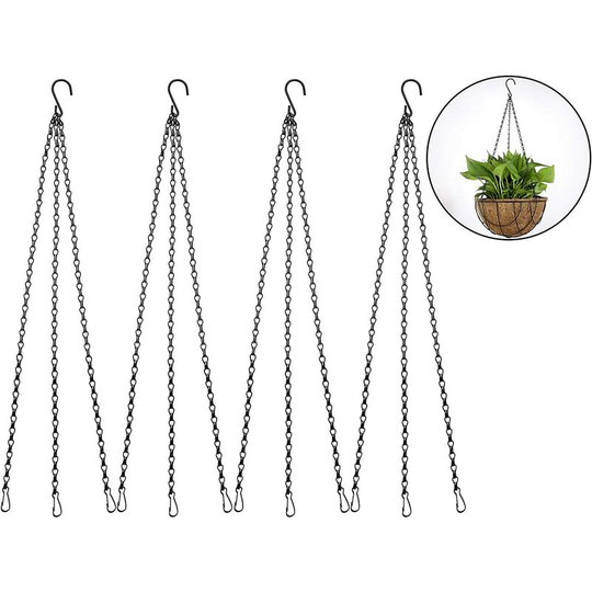 Litzee - 12 Piece/4 Set Hanging Chain - 50cm Metal Hanging Basket Chain Plant Hanger Garden Pot with Clips and Hooks for Planters, Bird Feeders,