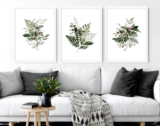 Home Decor Wall Art, Boho Botanical Set Of 3 Prints, Living Room Decor, Hangings Office Above The Bed