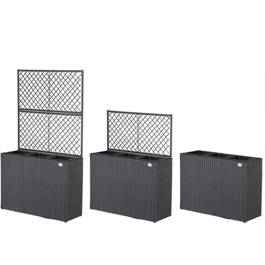 Deuba Poly Rattan Planter Flower Box 83x30.5x146cm Trellis Garden Patio Balcony Roof Terrace Wicker Rectangular Black