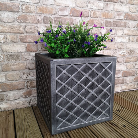 Samuel Alexander - Large Lazio Square Grey Pewter Garden Planter 39cm h x 39cm w
