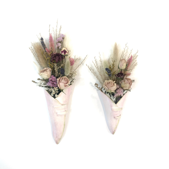 Pocket Vase, Dried Flowers /Wall Decor , Boho, Bouquet. Polymer Clay Hand Made Pocket Vase Mini Bouquet Shabby Chic, Pink