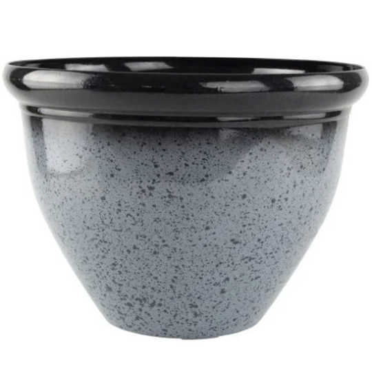 Ceramic Granite Look Grey Plastic Plant Pot 30cm Gloss 8.5L Round Garden Planter