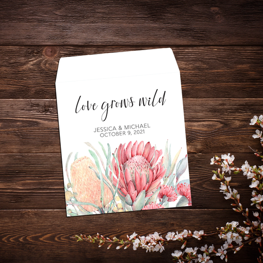 Wedding Seed Favor, Australia Floral Packets, Australian Wedding, Personalized Packets