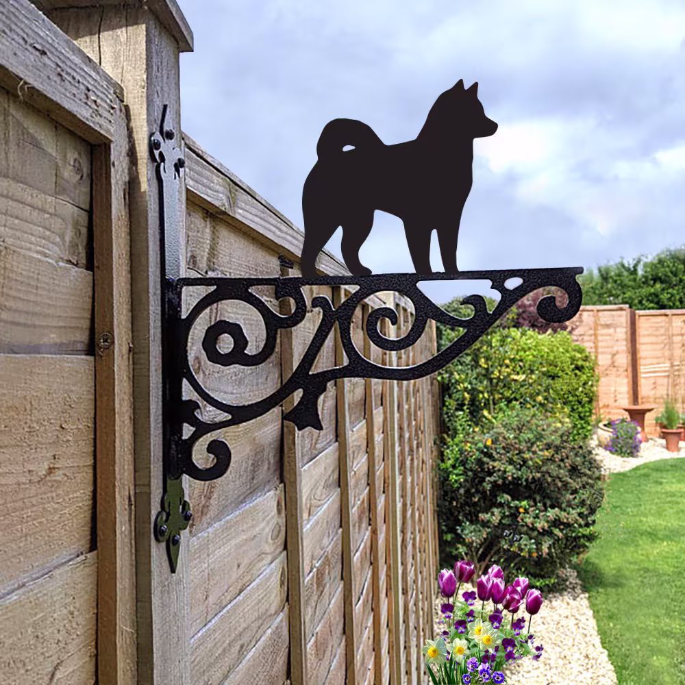 Alaskan Malamute Ornamental Hanging Bracket - Contemporary Basket Wall Mounted Decorative Garden Black