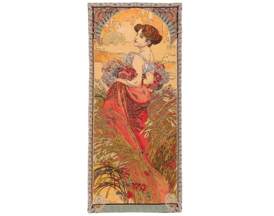 Alphonse Mucha Seasons Été Summer, Hand Finished Belgian Tapestry Wall Hanging, Fully Lined With Rod Sleeve, 60" X 28